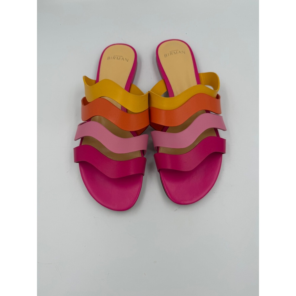 Alexandre Birman Multi Color Wavy Leather Slide Sandals Pink Yellow Orange 40